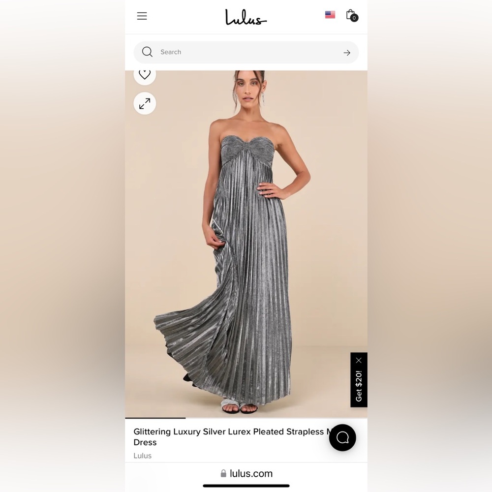Lulu silver Lurex strapless gown NWT